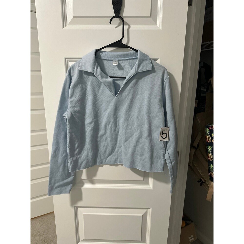 NWT Light Blue Long-Sleeve Collared Pullover Top